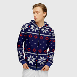 Толстовка 3D на молнии мужская Вязаный новогодний узор, цвет: 3D-синий — фото 2