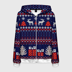 Толстовка 3D на молнии мужская Новогодний вязаный паттерн, цвет: 3D-белый
