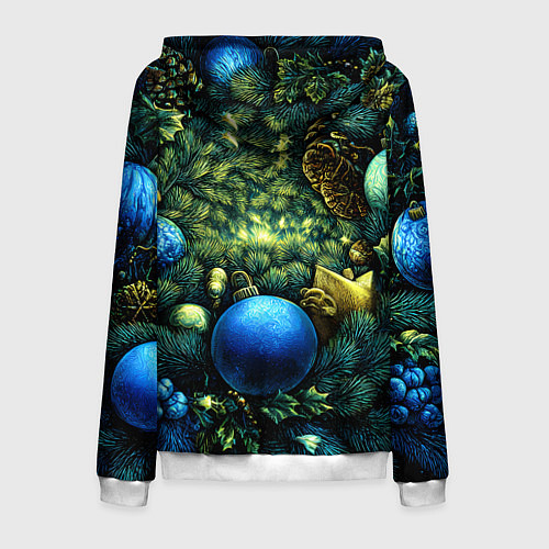 Мужская толстовка на молнии Новогодние шарики на елке / 3D-Белый – фото 2
