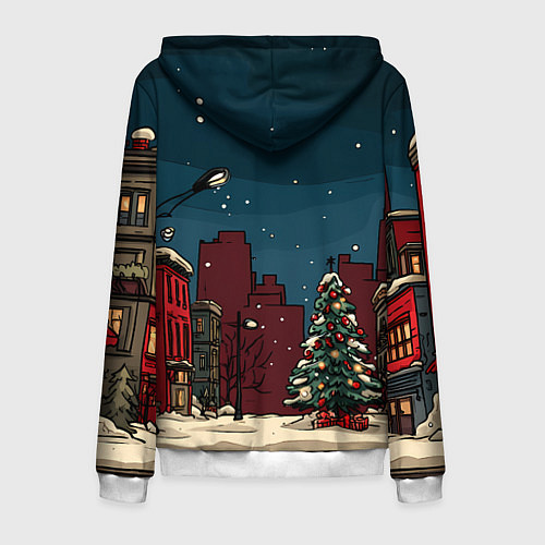 Мужская толстовка на молнии Новогодняя ночь / 3D-Белый – фото 2