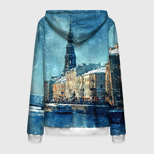 Мужская толстовка на молнии Снегопад в Санкт-Петербурге / 3D-Белый – фото 2