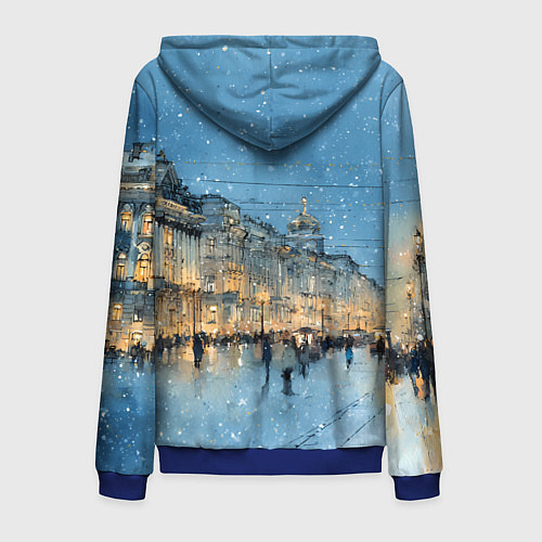 Мужская толстовка на молнии Снежный вечер Санкт-Петербурга / 3D-Синий – фото 2