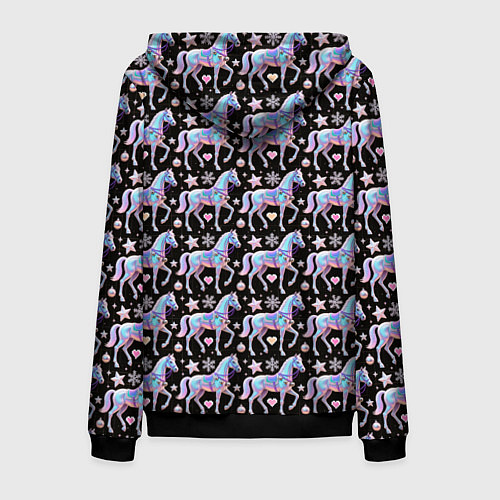 Мужская толстовка на молнии Новогодние лошади y2k / 3D-Черный – фото 2