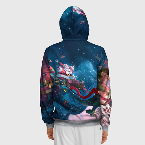 Мужская толстовка на молнии Санта с динозавром / 3D-Меланж – фото 4