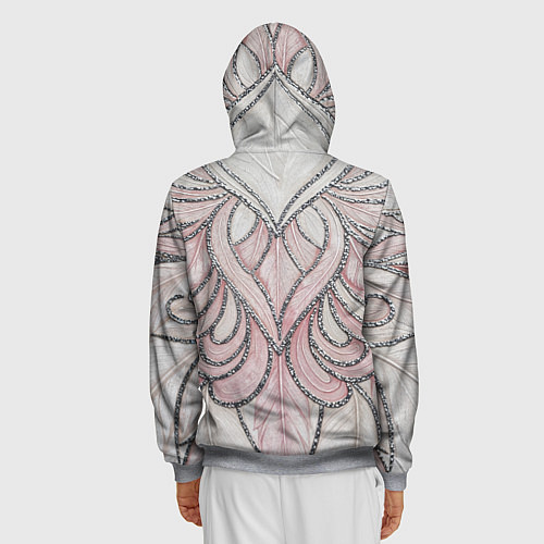 Мужская толстовка на молнии Нежно розовый орнамент из перьев / 3D-Меланж – фото 4