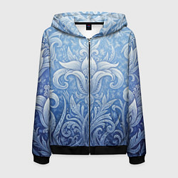 Толстовка 3D на молнии мужская Ледяной цветочный орнамент, цвет: 3D-черный