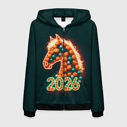 Мужская толстовка на молнии Праздничная лошадь 2026