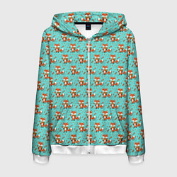 Толстовка 3D на молнии мужская Лисица среди листьев и цветов паттерн, цвет: 3D-белый