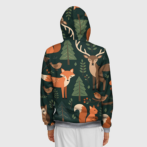 Мужская толстовка на молнии В лесу с животными / 3D-Меланж – фото 4
