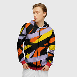 Толстовка 3D на молнии мужская Полоски краски абстракция, цвет: 3D-красный — фото 2