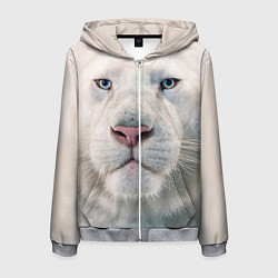 Толстовка 3D на молнии мужская Взгляд белого льва, цвет: 3D-меланж