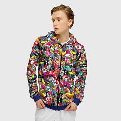 Толстовка 3D на молнии мужская Стикербомбинг, цвет: 3D-синий — фото 2