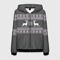 Толстовка 3D на молнии мужская Узор с оленями, цвет: 3D-черный