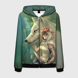 Толстовка 3D на молнии мужская Принцесса и волк, цвет: 3D-черный