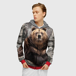Толстовка 3D на молнии мужская Русский медведь, цвет: 3D-красный — фото 2