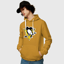 Толстовка-худи хлопковая мужская Pittsburgh Penguins: Malkin 71, цвет: горчичный — фото 2