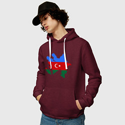 Толстовка-худи хлопковая мужская Azerbaijan map цвета меланж-бордовый — фото 2