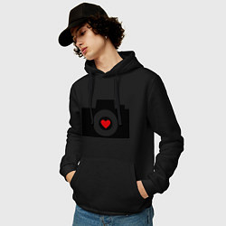 Толстовка-худи хлопковая мужская Фотоаппарат с сердцем, цвет: черный — фото 2
