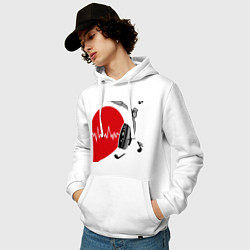 Толстовка-худи хлопковая мужская Влюбленный меломан, цвет: белый — фото 2