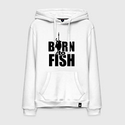 Толстовка-худи хлопковая мужская Born to fish, цвет: белый
