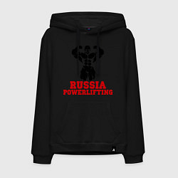Толстовка-худи хлопковая мужская Russia Powerlifting, цвет: черный