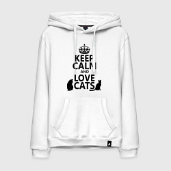 Толстовка-худи хлопковая мужская Keep Calm & Love Cats, цвет: белый