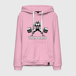 Толстовка-худи хлопковая мужская Train hard тренируйся усердно, цвет: светло-розовый