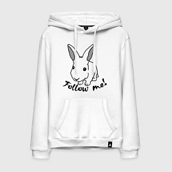 Толстовка-худи хлопковая мужская Rabbit: follow me, цвет: белый