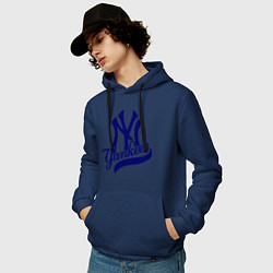 Толстовка-худи хлопковая мужская NY - Yankees, цвет: тёмно-синий — фото 2