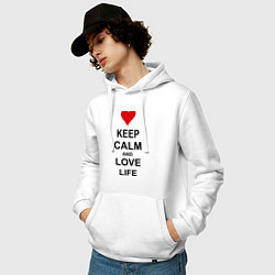 Толстовка-худи хлопковая мужская Keep Calm & Love Life, цвет: белый — фото 2