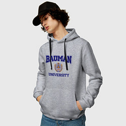 Толстовка-худи хлопковая мужская BAUMAN University цвета меланж — фото 2