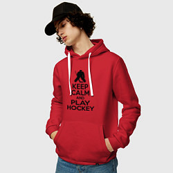 Толстовка-худи хлопковая мужская Keep Calm & Play Hockey, цвет: красный — фото 2