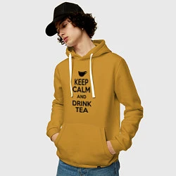 Толстовка-худи хлопковая мужская Keep Calm & Drink Tea, цвет: горчичный — фото 2