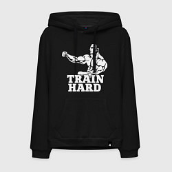 Толстовка-худи хлопковая мужская Train hard, цвет: черный