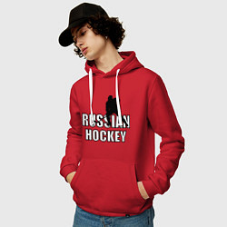 Толстовка-худи хлопковая мужская Russian hockey, цвет: красный — фото 2