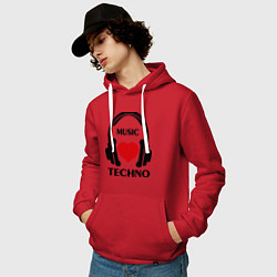 Толстовка-худи хлопковая мужская Techno Music is Love, цвет: красный — фото 2