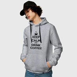 Толстовка-худи хлопковая мужская Keep Calm & Drink Coffee, цвет: меланж — фото 2