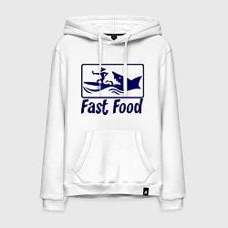 Толстовка-худи хлопковая мужская Shark fast food, цвет: белый