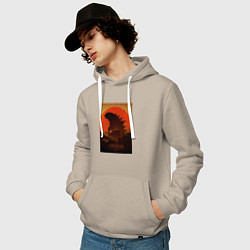 Толстовка-худи хлопковая мужская Godzilla and red sun, цвет: миндальный — фото 2