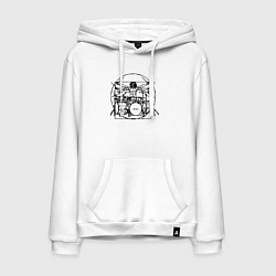 Толстовка-худи хлопковая мужская Витрувианский барабанщик, цвет: белый