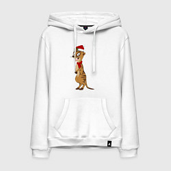 Толстовка-худи хлопковая мужская Новогодний сурикат, цвет: белый