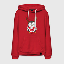 Толстовка-худи хлопковая мужская Пингвин в шарфике, цвет: красный