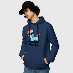 Толстовка-худи хлопковая мужская Gangsta pony, цвет: тёмно-синий — фото 2