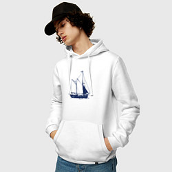 Толстовка-худи хлопковая мужская Корабль, цвет: белый — фото 2