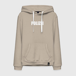 Толстовка-худи хлопковая мужская POLIZEI Полиция Надпись Белая, цвет: миндальный