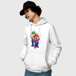 Толстовка-худи хлопковая мужская Mario Bros, цвет: белый — фото 2