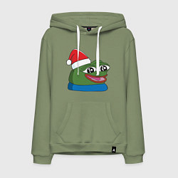 Толстовка-худи хлопковая мужская Pepe, pepe happy, Пепе хеппи, pepe happy new year, цвет: авокадо