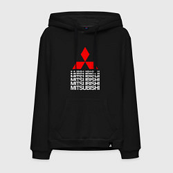 Толстовка-худи хлопковая мужская MITSUBISHI МИЦУБИСИ МИТСУБИСИ МИЦУБИШИ LOGO STYLE, цвет: черный