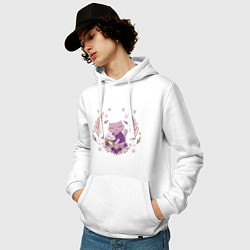 Толстовка-худи хлопковая мужская Розовые кошечка с котёнком в рамочке из цветов, цвет: белый — фото 2