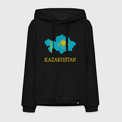 Толстовка-худи хлопковая мужская Map Kazakhstan, цвет: черный